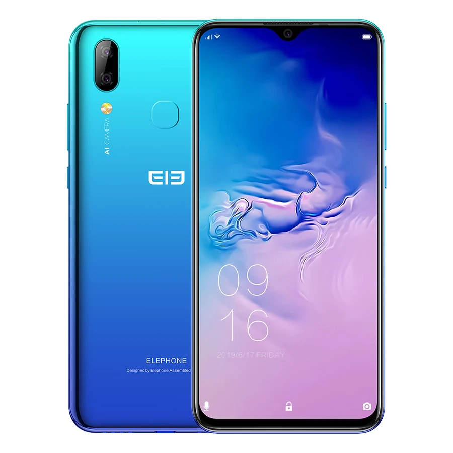 Elephone A6 MAX 6,53 ''водослива Android 9,0 4GB 64GB MT6762V Восьмиядерный 5 V/2A Беспроводная зарядка 3400mAh 4G OTG NFC мобильный телефон - Цвет: Peacock Blue