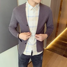 autumn and winter new men's cardigan Slim handsome trend Korean version of the outer wear sweater sweater sweater coat male