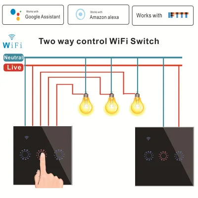 

WiFi Smart Remote Touch Dual Control Wall Switch WiFi Dual Control Smart Panel