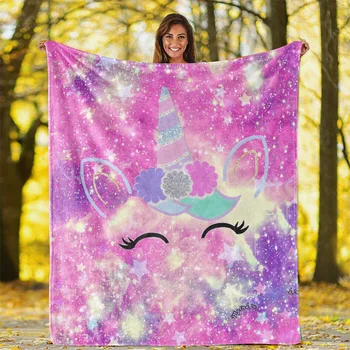 

Cartoon Pink Unicorn Coral Fleece Throw Blanket For Kids Adults Beauty Eyelash Printed Microfiber Travel Decorative Bed Blanket