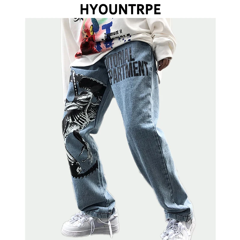 Mens Fashion Printed Denim Jeans Autumn High Street Casual Loose Straight Zipper Jean Jogger Hip Hop Streetwear Pants New Jeans Mens Fashion Printed Denim Jeans Autumn High Street Casual Loose Straight Zipper Jean Jogger Hip Hop Streetwear Pants New Jeans