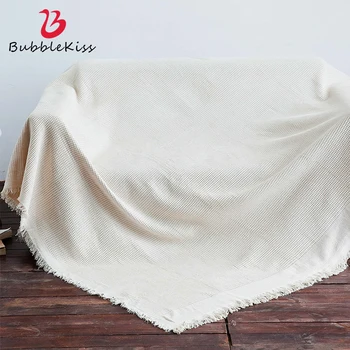

Bubble Kiss 100%Cotton Thread Blanket Solid Color Tassel Sofa Cushion Blanket Geometric Pattern Tea Table Non-Slip Decor Blanket
