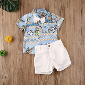 

Boys Clothes Set Animal Print Short Sleeve Shirt Tops Shorts Outfits Summer Gentleman Costume Boys Clothing Set