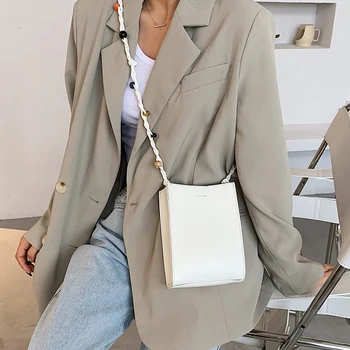

Fashion Women's Bucket Shoulder Bags PU Leather Atmosphere Female Crossbody Bag Wild Daily Shopper Packet White Brown Black
