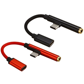 

2x Type-C to USB-C 3.5mm Jack Aux Earphone Cable Adapter for Huawei P20 Xiaomi(Red&Black)