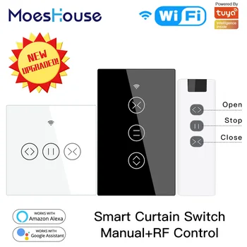 

US EU WiFi RF433 Smart Touch Curtain Roller Blinds Motor Switch Tuya Smart Life App Remote Control Works with Alexa Google Home