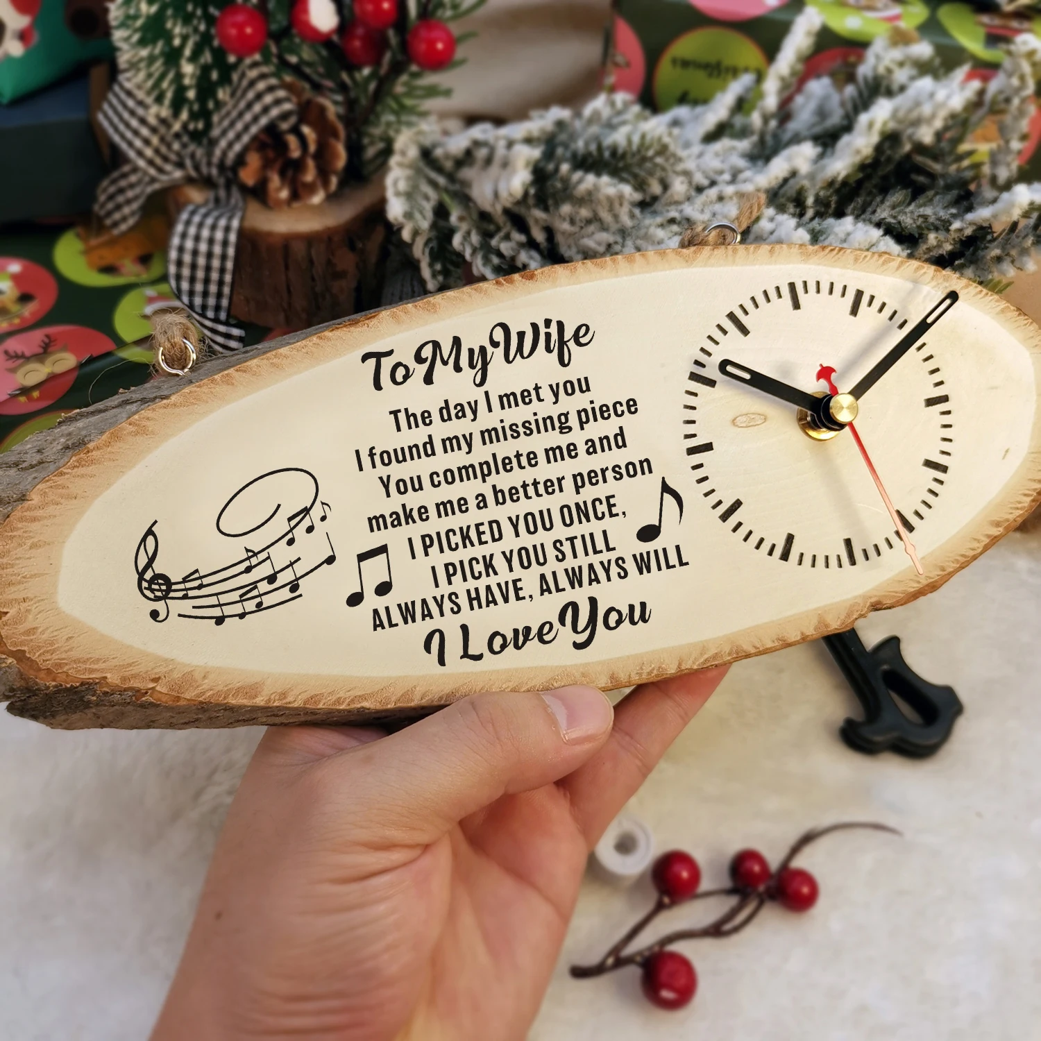 To My wife Rectangular printed content of the clock as a Christmas gift Wall Clock Modern Design Wall Clock Home Decoration