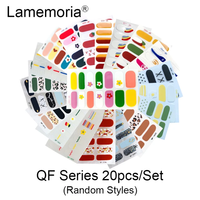 10/20pcs Full Cover Wraps Nail Polish Stickers Strips Plain Nail Art Decorations Stripe Designs Glitter Powder Manicure Tips QF-20pcs random