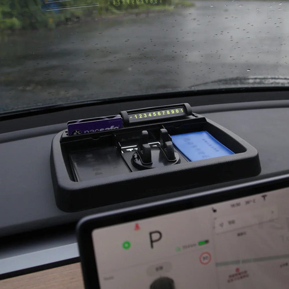 Силиконовый+ ABS черный Противоскользящий автомобильный ящик для хранения приборной панели держатель для мобильного телефона Tesla модель 3