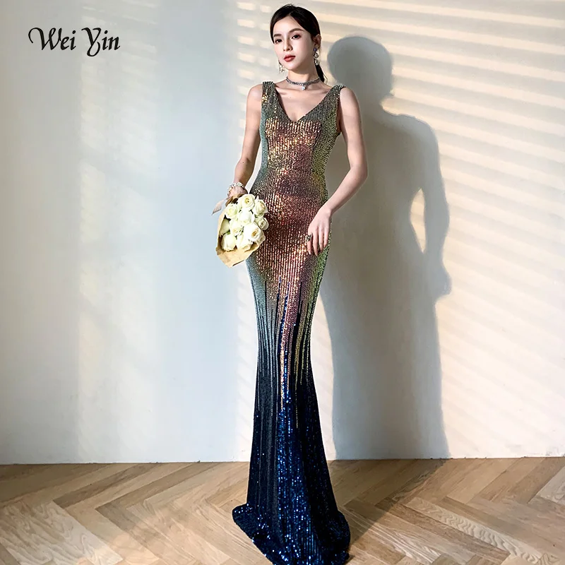 

wei yinAE0442 Sparkle Gorgeous V Neck Evening Dresses Long Mermaid Sexy Sequined Elegant Evening Gowns 2020 Robe De Soiree