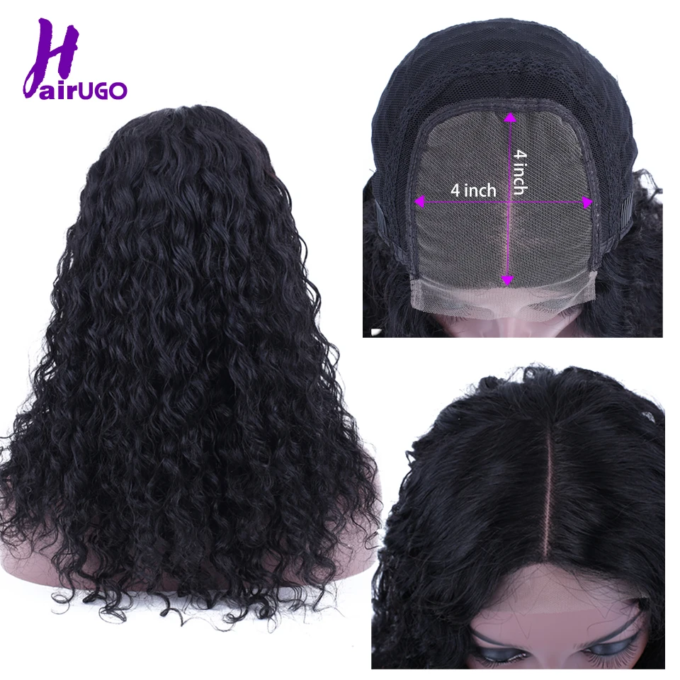 HairUGo малазийские 4*4 глубокие волнистые человеческие волосы парики для черных