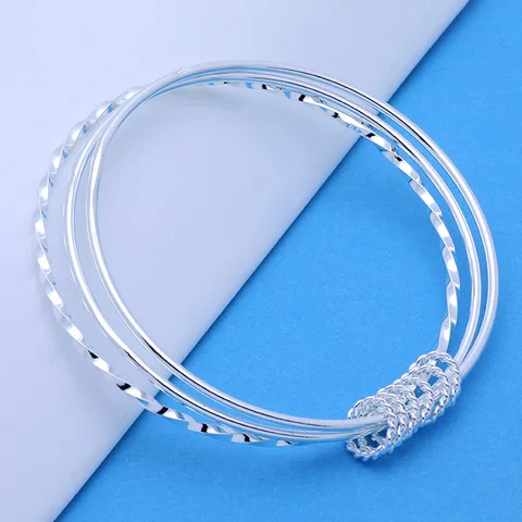 offer Hot new 925 Sterling Silver fine Three circles bangle for women Fashion Party wedding Jewelry Christmas gifts