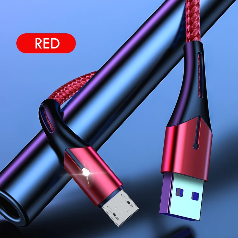 USB Micro кабель 3A Быстрая зарядка микро-кабели для samsung Xiaomi LG Быстрая зарядка быстрое зарядное устройство кабель для передачи данных USB Android шнур - Цвет: Красный