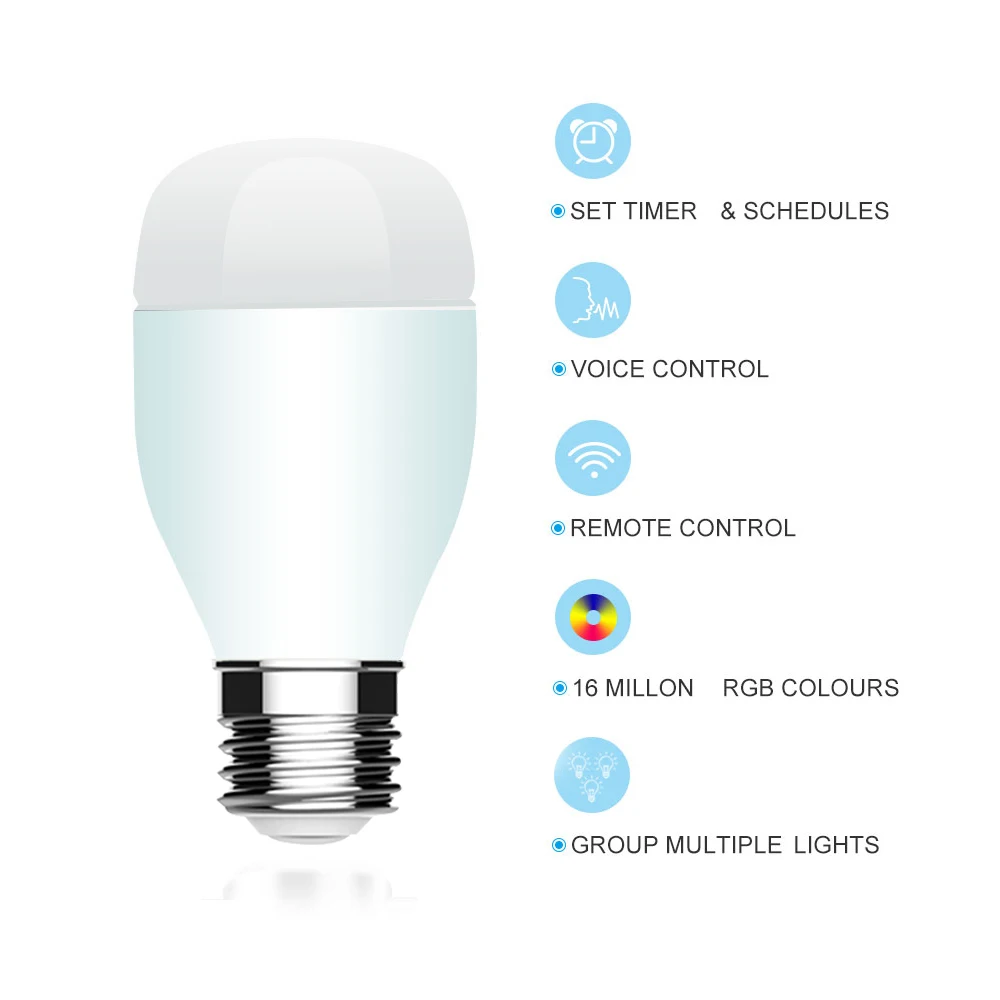 WiFi лампа E27 белый RGB умный переключатель управления светом Регулировка цветовой температуры 7 Вт смарт-лампа совместима W/Alexa Google домашняя лампа