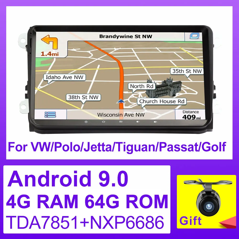  Eunavi 2 Din 9'' Android 9 car radio for VW Polo Jetta Tiguan passat b6 cc fabia Golf Magotan gps s
