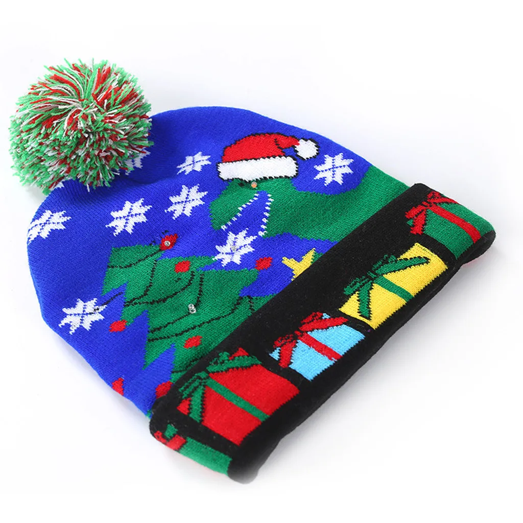 Родитель-ребенок цветная шапка "Счастливого Рождества" для женщин и детей светодиодный светильник вязаная шапка зима теплая шапочка Hairball Hat Рождественская шапка#25