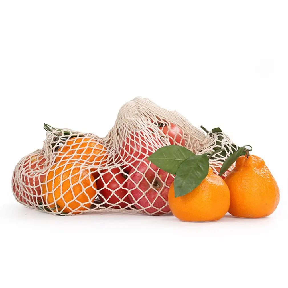 Reusable Cotton Mesh Produce Bags Fruit Vegetables Storage Bag Drawstring Shopping Bag