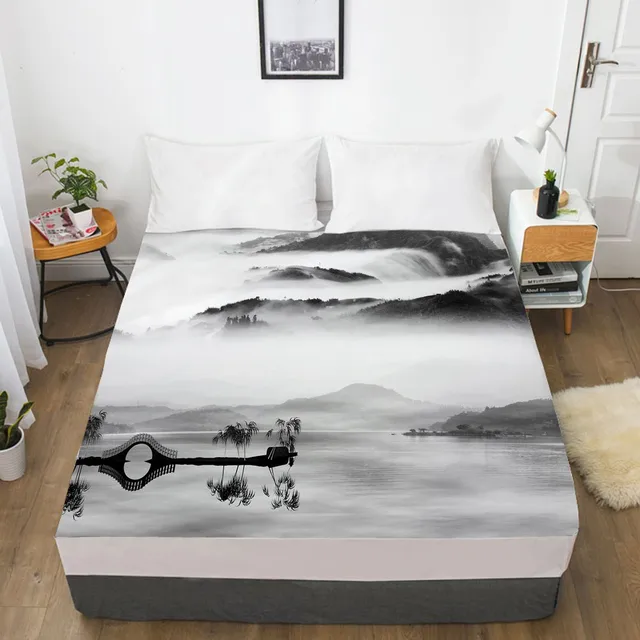 Sábana bajera de lujo 3D 160x20/150x200, Sábana de cama con banda elástica,  Funda de colchón, ropa de cama, ropa de cama, paisaje nocturno - AliExpress