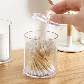 

Transparent Round Cosmetic Box Transparent Container Multifunctional Storage Holder Organizer Cotton Swabs Clear Makeup Bin