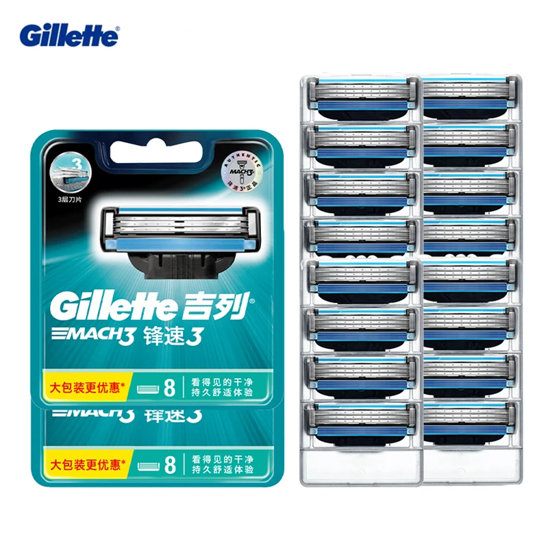 Original mach3 gillette lâminas de barbear 8 pçs men lâmina de barbear para homem rosto remoção do cabelo afiada 3 camadas lâminas de barbear ferramenta quente