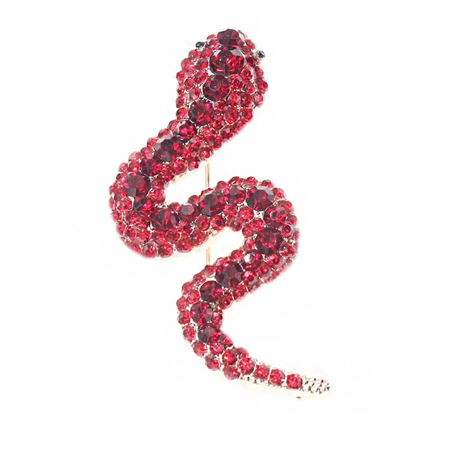 

50pcs/lot Gold Green red Crystal Snake Brooch Pin Fashion Jewelry
