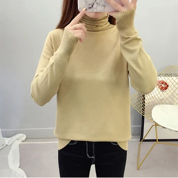 

Winter Solid Knitted Women Sweaters And Turtleneck Long Sleeve Casual Pullovers Cute Sueter Mujer Tops Korean Kawaii Jumper