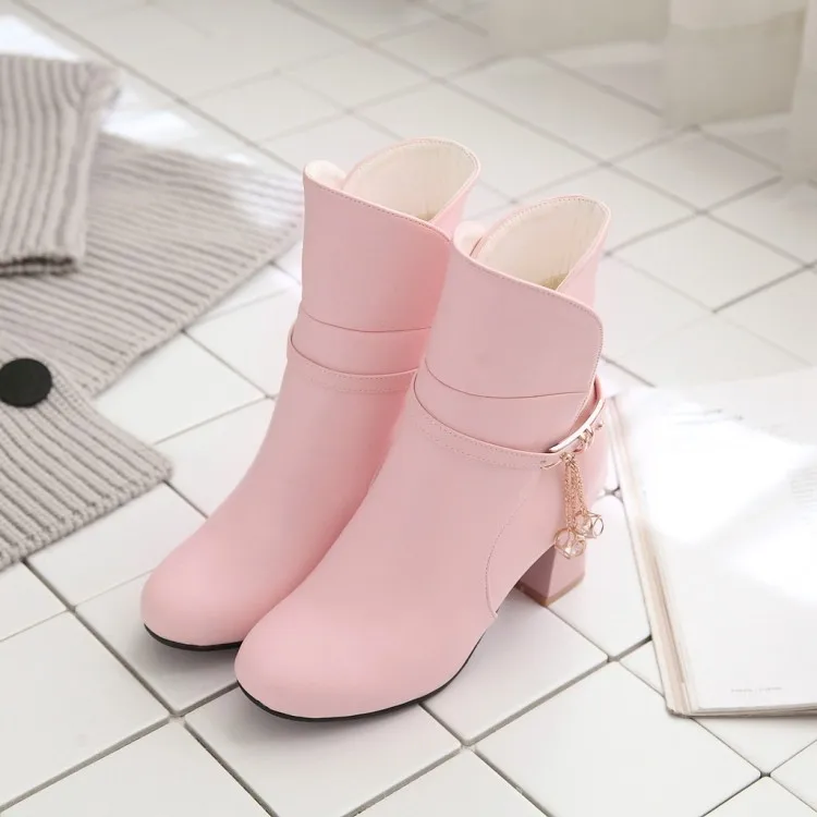 

Big Size9 10 11 12 boots women shoes ankle boots for women ladies boots shoes woman winter Diamond pendant belt buckle