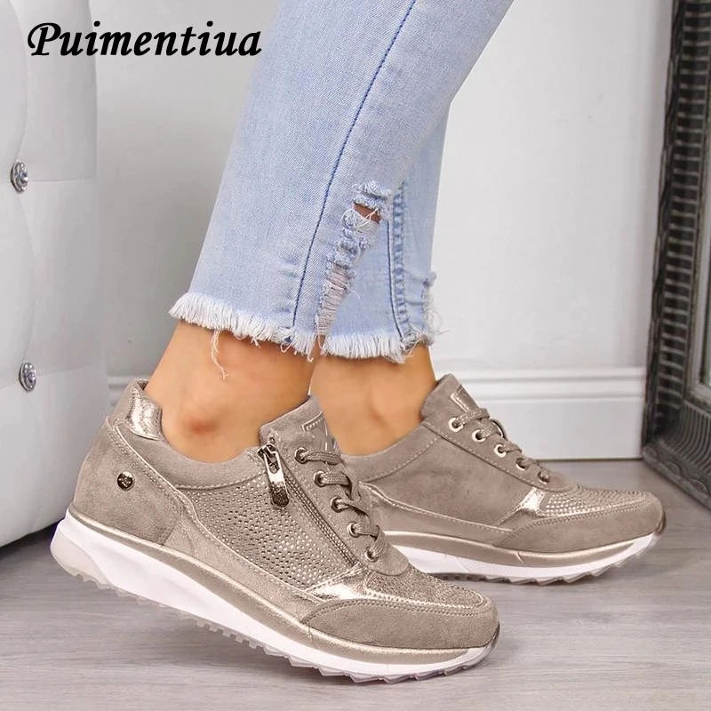 Женская обувь Кроссовки на молнии и платформе Повседневная шнуровке Tenis Feminino Zapatos