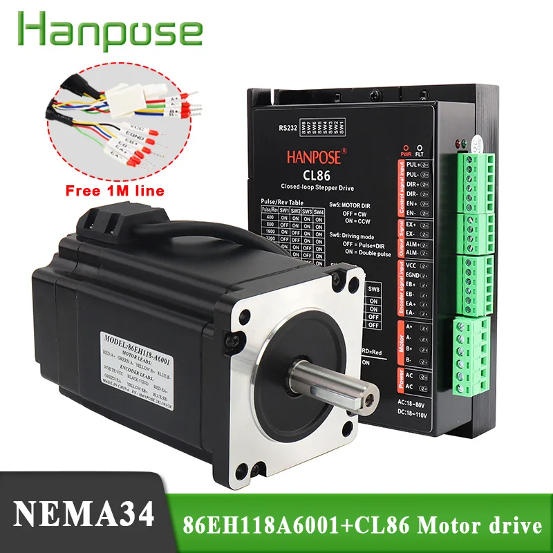 Closed Loop Step-servo motor NEMA34 86EH118A6001 6.0A 8N.M and CL86 Servo Driver for CNC milling machine cnc stepper kit | Обустройство