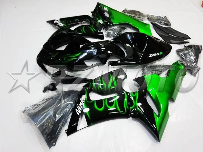 ABS обтекатель комплект подходит для Kawasaki ZX6R 2005 2006 Мотоцикл Обтекатели ZX-6R 05 06 Ninja 636 кузов комплект Пламя Зеленый