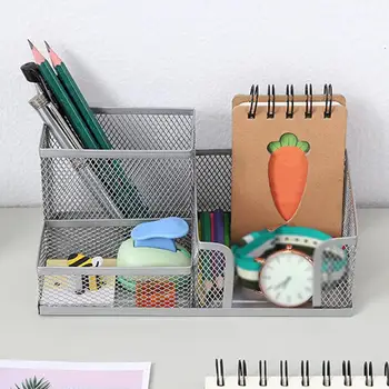 

3 Grid Iron Desk Organizer Desktop Pen Holder Storage Box Mesh Organizer Home Stationery Case organizador porta lapis 2020