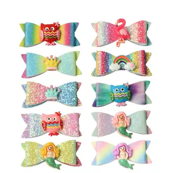 

free shipping 10pcs 2.7”Gradient bow hairpin cute Glitter Mermaid Hair Bow For Girls Hair Clips For Girls cartoon hair bows