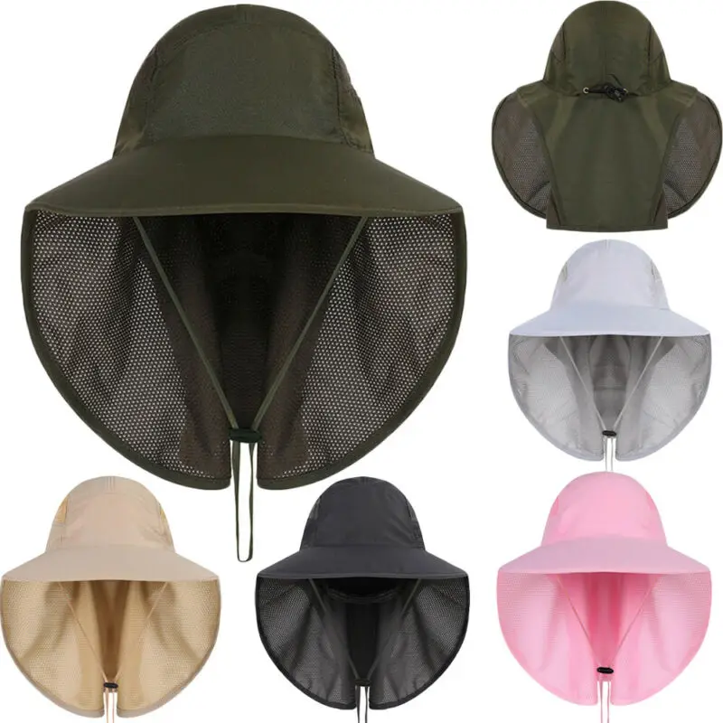 Men Women Outdoor Sports Fishing Hat Hiking UV Protection Face Neck Sun Cap Solid Casual Bucket Hats