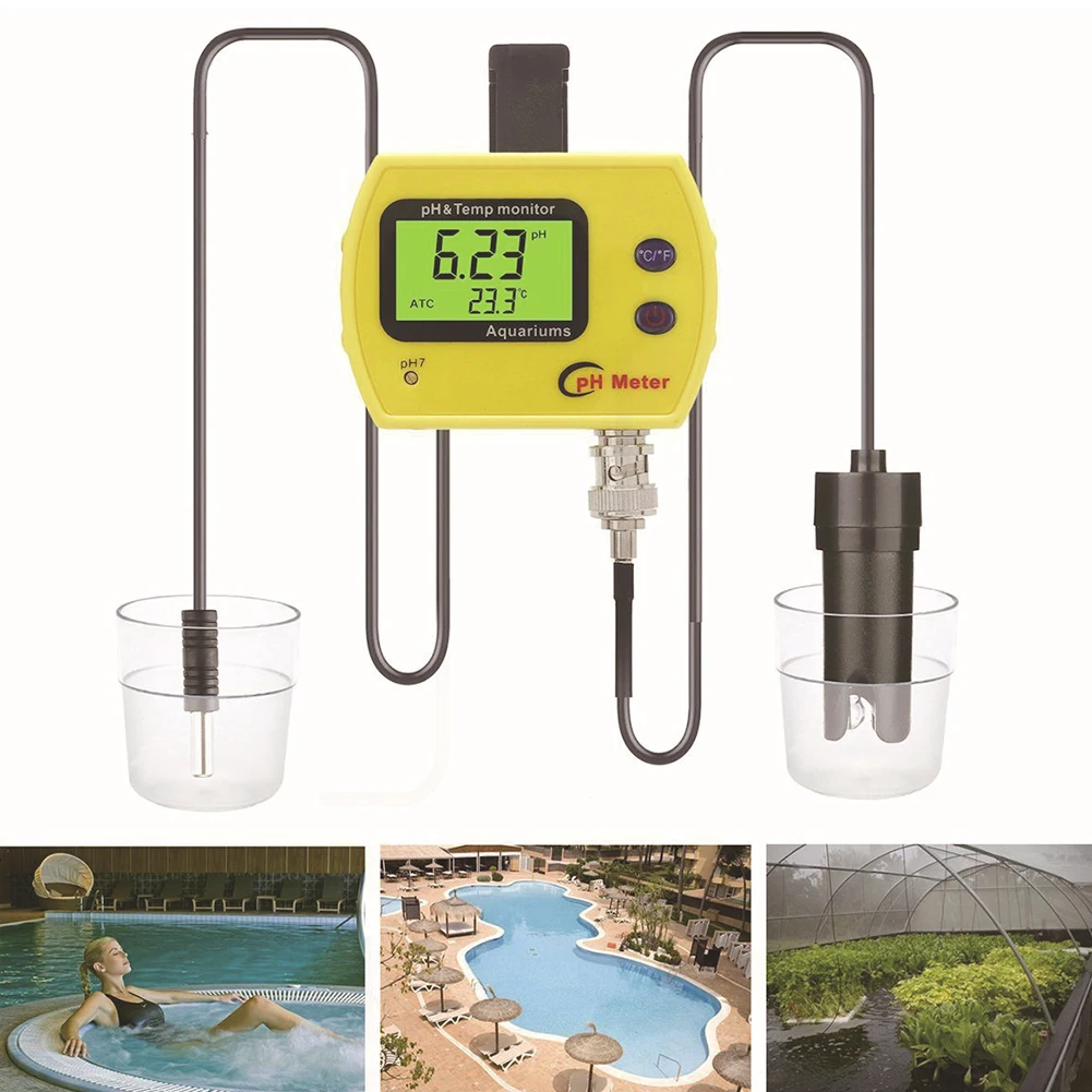 

2 In 1 With Electrode PH Meter Water Quality Analyzer Temperature Portable Backlit Digital Online Aquariums Monitor LCD Display