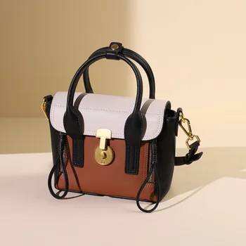 

Genuine Leather Small Square Bag Women's Shoulder Crossbody Bag Korean 2020 New Locomotive Retro Handbag A193