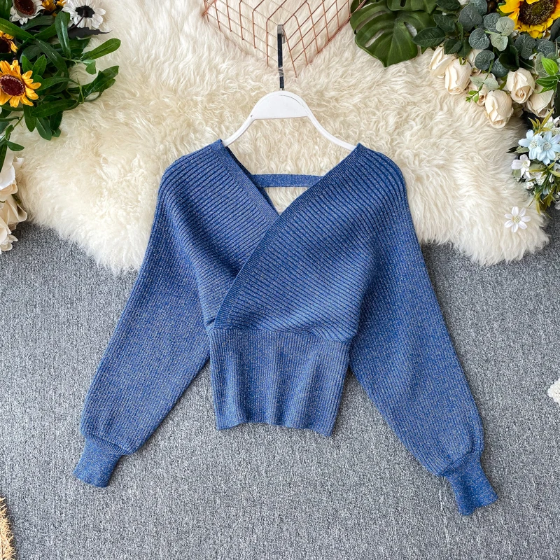 ALPHALMODA, новинка, вязаный сексуальный свитер с v-образным вырезом и рукавом «летучая мышь»+ широкие брюки, яркий Шелковый женский вязаный комплект из 2 предметов