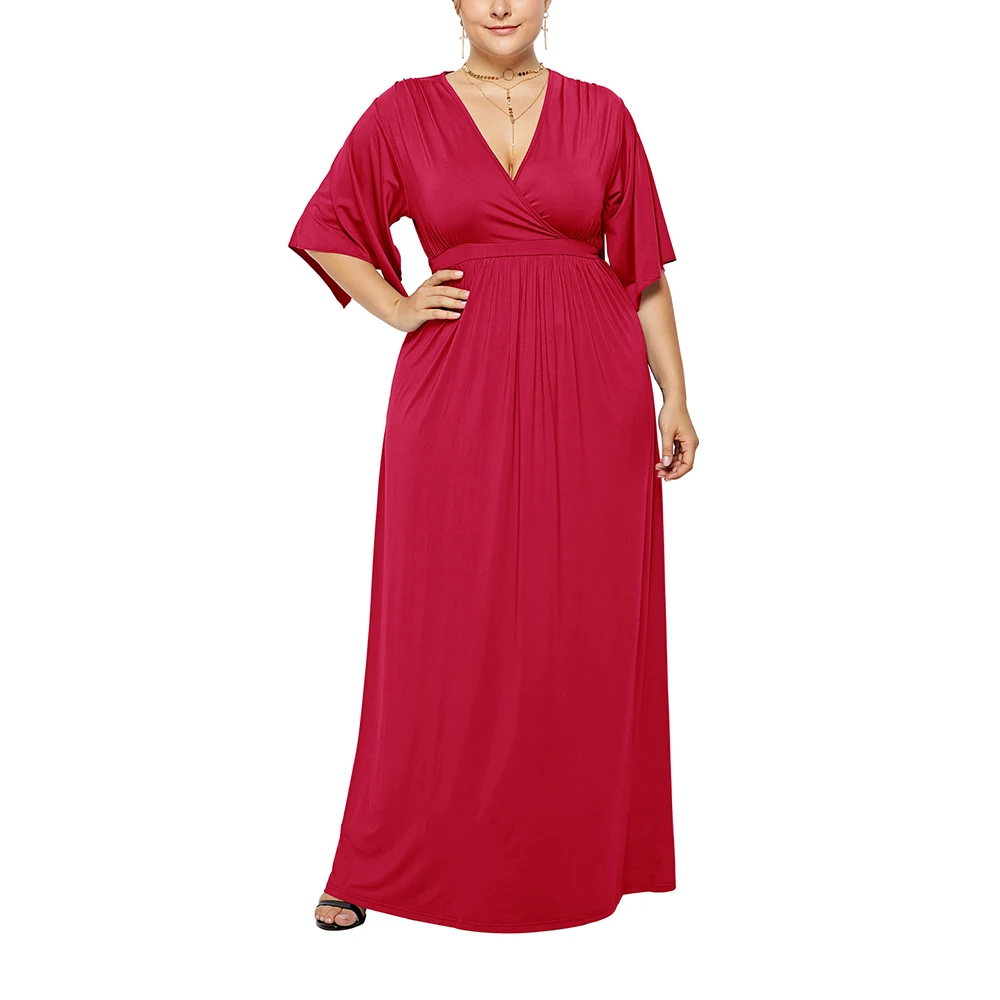 

Plus Big Size Woman Maxi Dress Fashion V-neck Split Half Sleeve Clothing Elegant Evening Long Gown Female Party Vestido De Festa