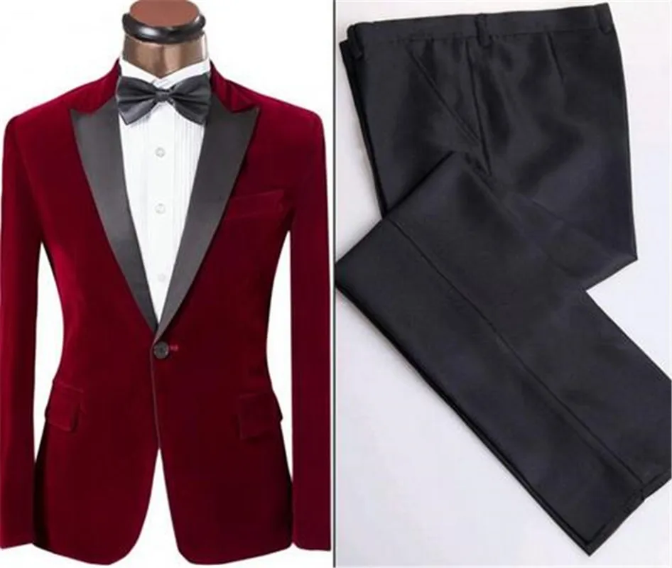 Бургундия бархат мужской костюм белый заостренный лацкан Slim Fit костюмы 2 шт. свадебный смокинг для мужчин жениха(куртка+ брюки