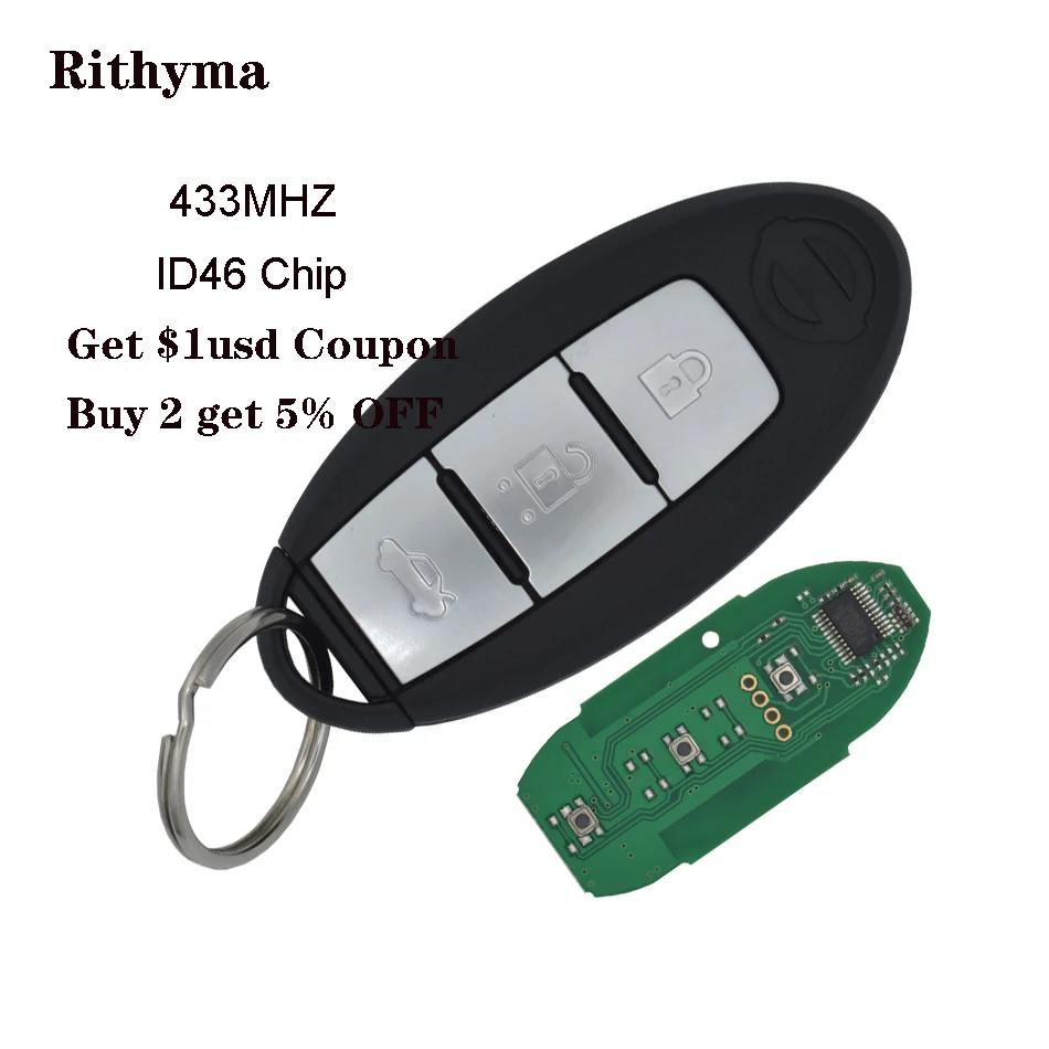 Smart Remote Key 3 Buttons fit for Bluebird /Sylphy/TIIDA ID46 PCF7952 Chip 433MHz with Emblem
