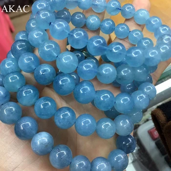 

Free shipping 10-10.5mm 100% AAA natural Brazil aquamarine bracelet beads 1bracelet/set