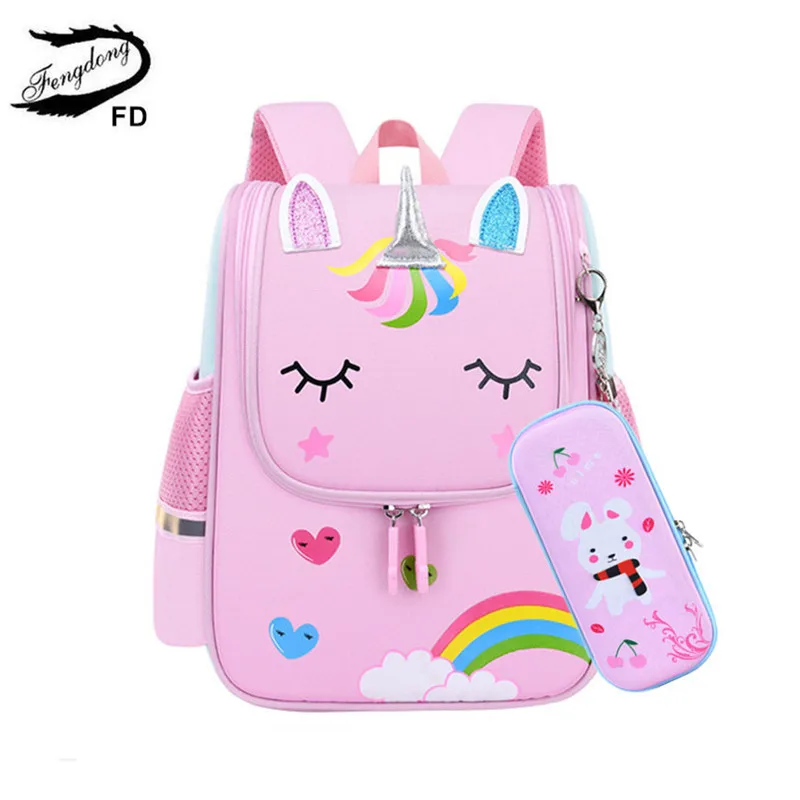 Kindergarten Backpack Schoolbag Pencil-Bag-Set Bookbag Rainbow Little-Girl Kids Student