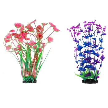 

2 Pack Artificial Aquarium Plants Decor Plastic Aquarium Underwater Plants Fish Tank Decorations (Pink and Purple)