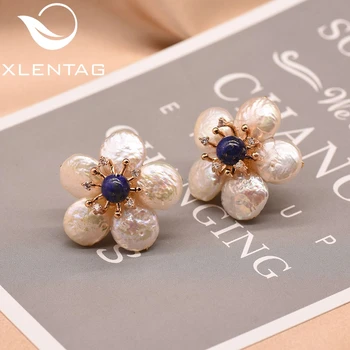 

Xlentag Natural Fresh Water Baroque Pearl Earrings Gifts For Women Flower Shaped Stud Earring Luxury 925 Silver Jewelry GE0598