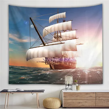 

Hippie Tapestry Wall Cartoon Boat Decorative Wall Hanging For Kids Room Nautical Ocean Beach Mat Dropship