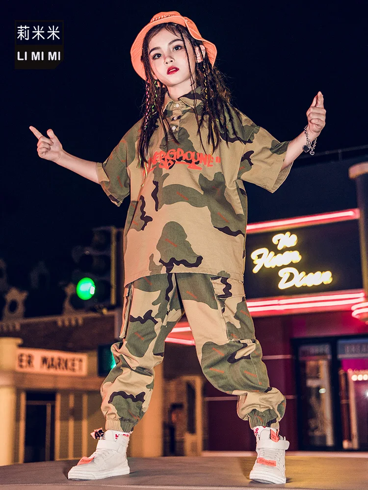 

Children's Hip Hop Street Dance Suit Girls Camouflage Jazz Dance Performance Children's Loose Hiphop Stage Costumes