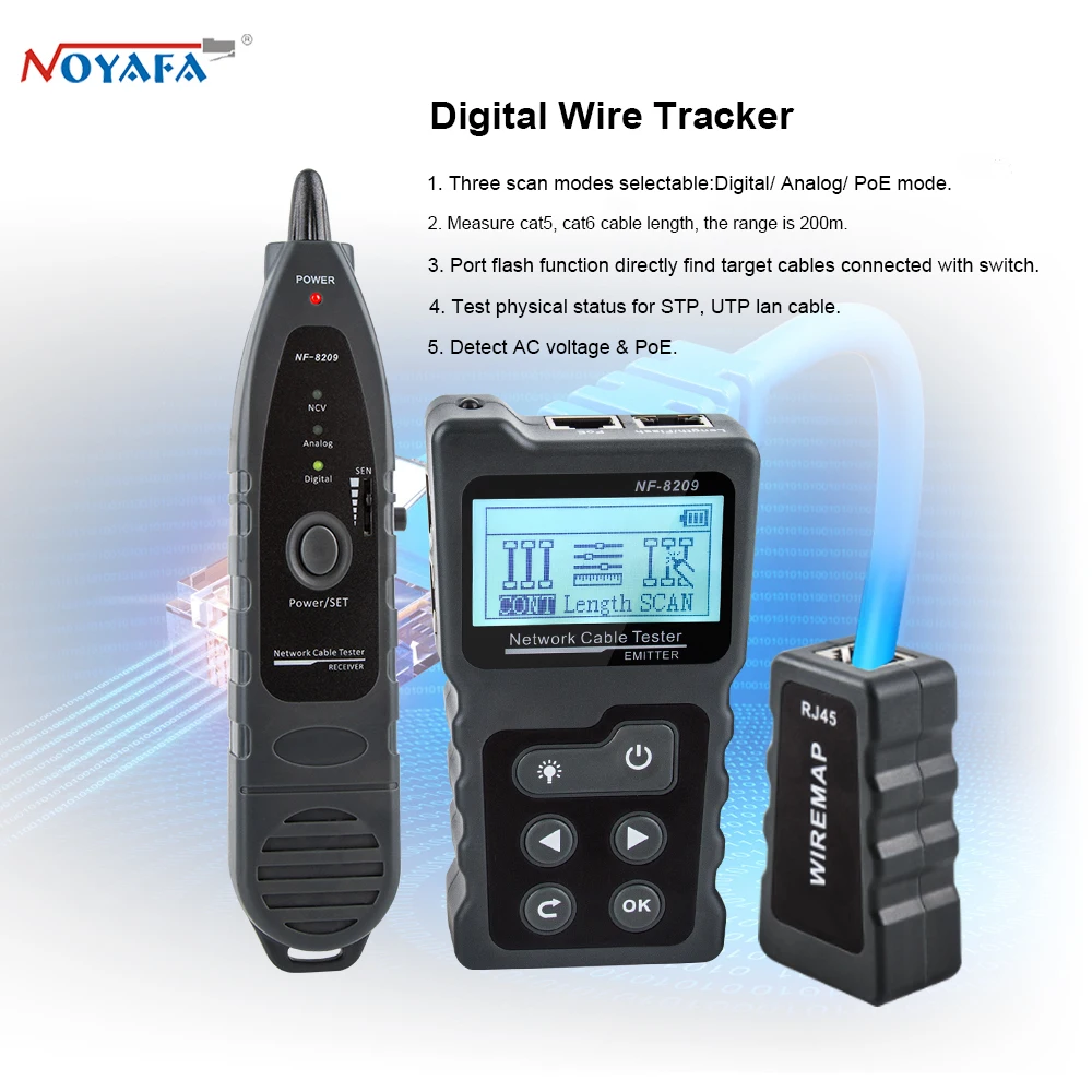 Noyafa Nf-8209 Cable Tracker Lan Display Misuratore Tester Strumenti Di Rete Display Lcd Misura Lunghezza Tester Wiremap