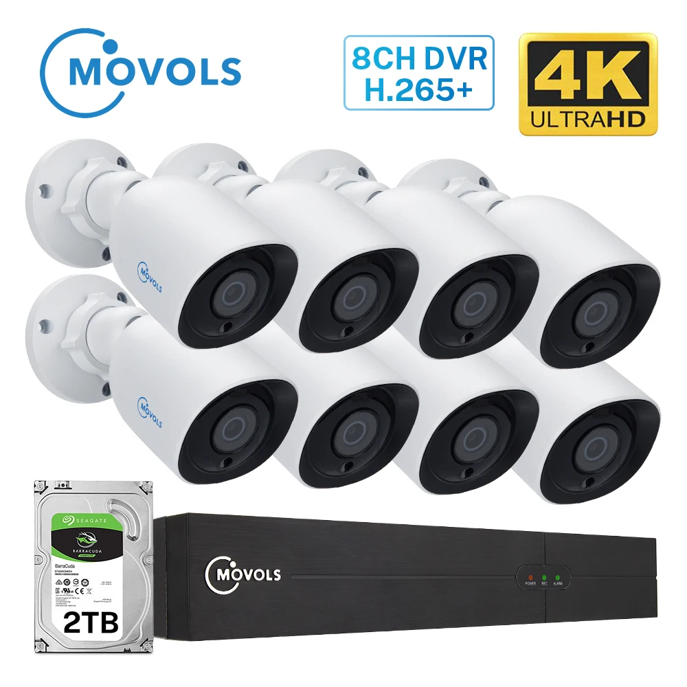 MOVOLS 4K Ultra HD система видеонаблюдения 8CH H.265 DVR 8MP 8 шт. камера безопасности Система ИК ночного видения водонепроницаемый комплект видеонаблюдения