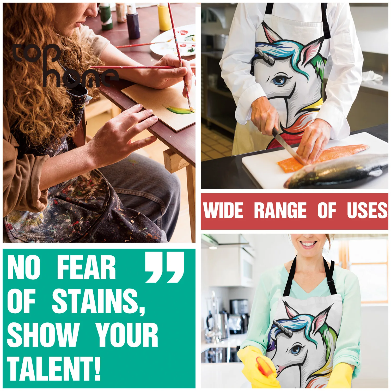Tophome Kitchen Apron Unicorn Art Printed Adjustable Sleeveless Canvas Aprons for Men Women Kids Home Cleaning Tools