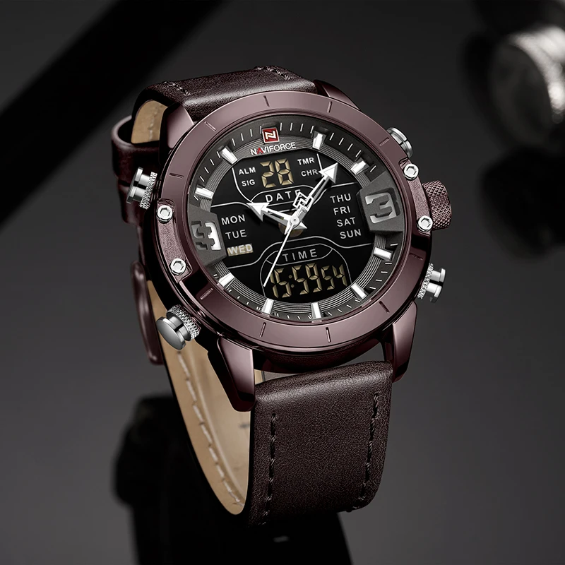 Online NAVIFORCE Herren Uhren Top Brand Luxus Armee Militär Leder Herren Armbanduhr Wasserdichte Digital Quarz Sport Uhren Relogio