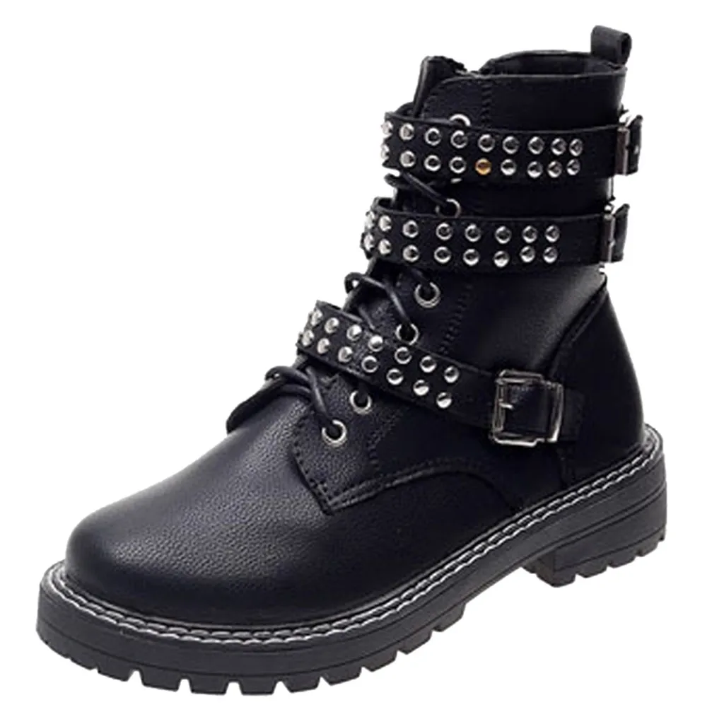 Женские ботильоны в стиле панк модные ботинки на молнии с ремешком и пряжкой